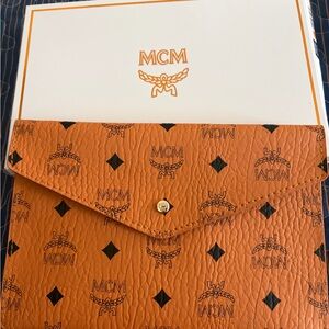 MCM Tan Satin Interior Clutch